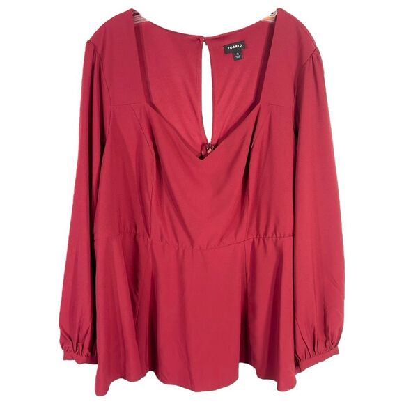 Torrid Plus Size 3X Top Peplum Crepe Sweetheart Neck Top Red‎ Keyhole Blouse 686 - Picture 4 of 12